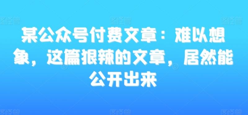 某公众号付费文章：难以想象，这篇狠辣的文章，居然能公开出来-副业研究室