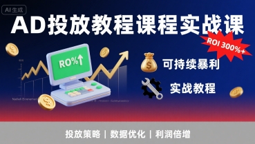 AD投放教程课程实战课，实现广告ROI300%+可持续暴利-副业研究室