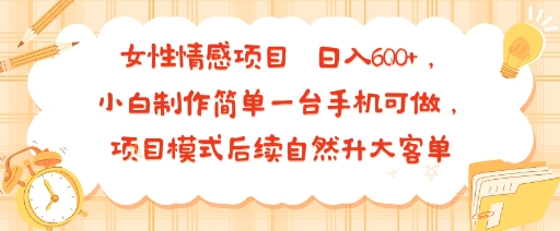 女性情感项目 小白制作简单一台手机可做 项目模式后续自然升大客单 日入6张-副业研究室