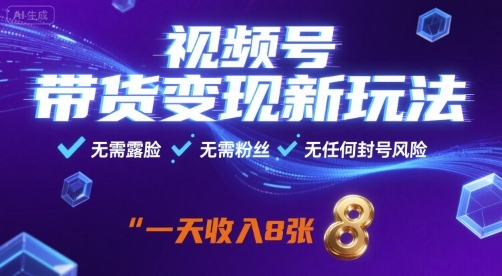 视频号带货变现新玩法，无需露脸，无需粉丝，无任何封号风险，一天收益8张【揭秘】-副业研究室
